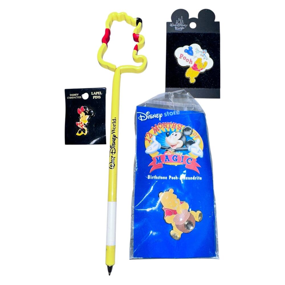 RARE Walt Disney World Parks WINNIE THE POOH Bear LOT PINS PEN Minnie Mouse NWT